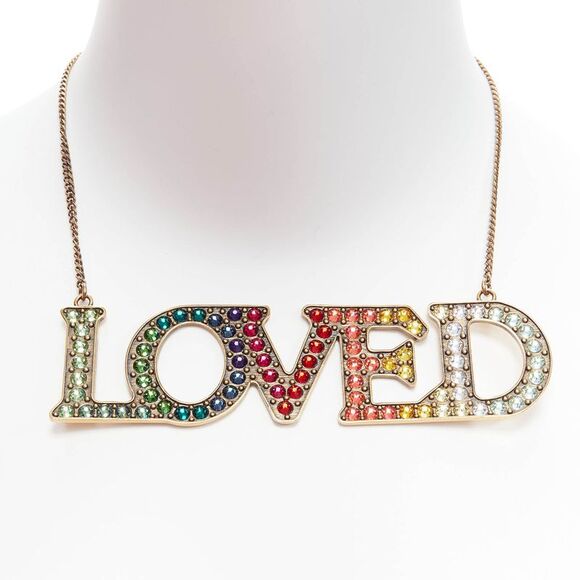 Gucci Alessandro Michele Loved Rainbow Gradient Crystal Pendent Necklace - Picture 1 of 6